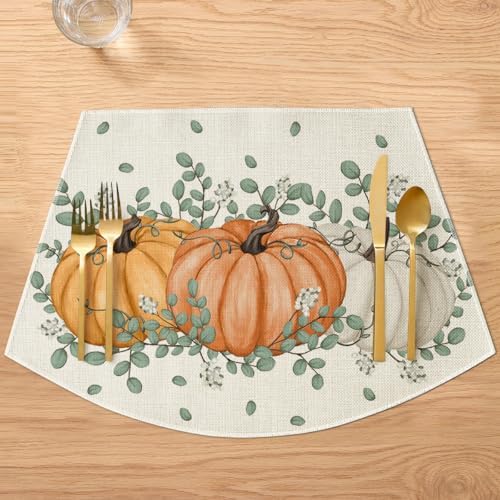 Artoid Mode Pumpkin Eucalyptus Fall Wedge Placemats Set of 4-12 x 18 Inch