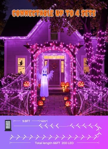 Minetom 200 LED Halloween String Lights 66FT Outdoor Halloween Lights