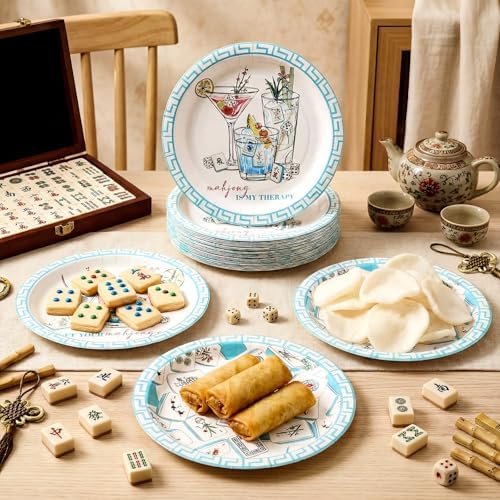 100 Pcs Mahjong Paper Plates 9 Inch Cocktail Disposable