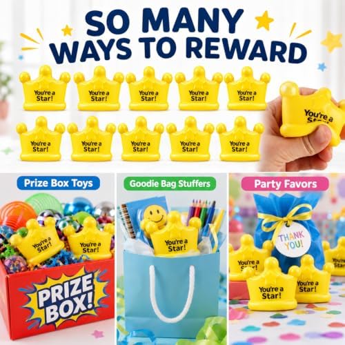 12 Pack You’re a Star Squishy Toys Bulk for Kids, Classroom Prize Rewards, Goodie Bag Stuffers, Treasure Box Toys, Carnival Game Prizes, Party Favors & Kids Rewards (Crown)