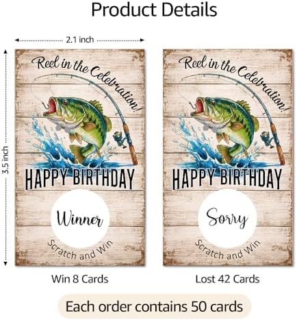 TOUNER 50Pcs Fishing Birthday Scratch Off Game Cards, Fishing Scratch Cards for Father's Day Family Gathering Birthday Summer Barbecue Retirement Party Lottery Prize Raffle Tickets Business Promotion