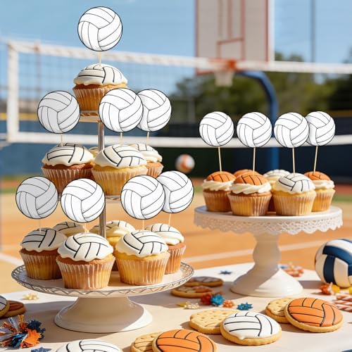 Hooqict 40Pcs Volleyball Cupcake Toppers Sport Ball Birthday Cake Topper Decorations Cupcake Picks for Kids Girls Boys Volleyball Themed Baby Shower Birthday Party Decorations Supplies