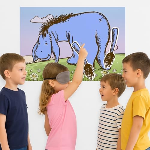 Winnie Pin The Tail On Eeyore Donkey Fun Party Game for Pooh Baby Shower Birthday Decorations, Pin The Tail On Donkey Poster with 20 Tail Stickers and Blind Fold.