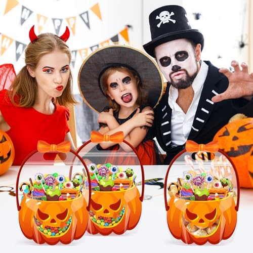 Fuutreo 36 Pcs Halloween Treat Bags with Handles, Pumpkin Plastic