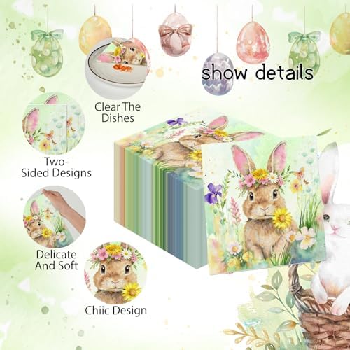 50Pcs Easter Paper Napkins - 2Ply, 6.5 x 6.5 In
