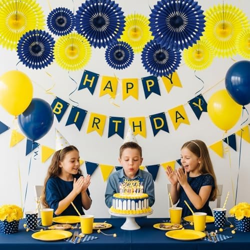 BEISHIDA Honeycomb Round Paper Fans Blue Yellow Hanging Party Decoration