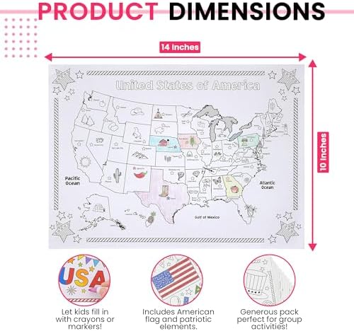 Iconikal Patriotic Coloring Placemats 22 Double-Sided 14x10