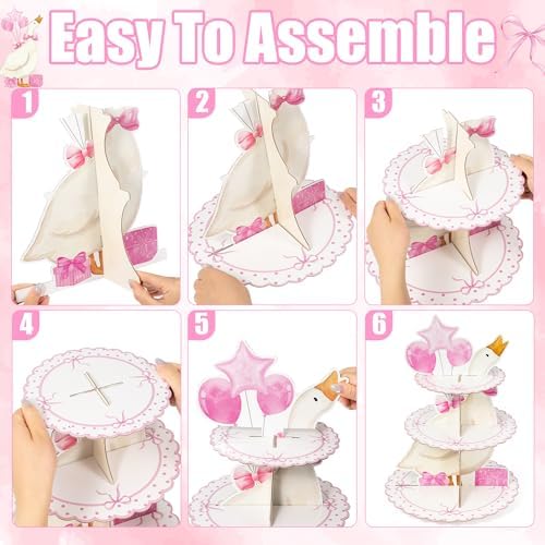 ANGOLIO 3 Tiers Pink Silly Goose Cupcake Stand Birthday Party Decorations