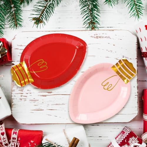 Whaline 60 Pcs Christmas Paper Plate Disposable Plates Boho Gold Foil Xmas Light Dinner Plate for Xmas Winter Party Table Decor Supplies, 10.4 x 6.7 In