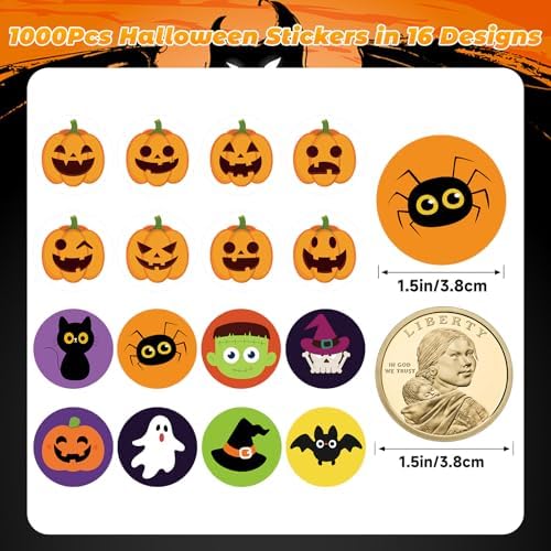 Anwyll 1000 Pcs Halloween Stickers - 1.5'' Pumpkin Stickers for Decorating