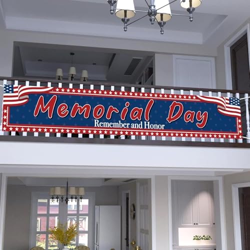 Memorial Day Banner 120x20Inch - Memorial Day Decorations, Remember and Honor Banner for Fence Yard Sign Patriotic Decorations Party Supplies