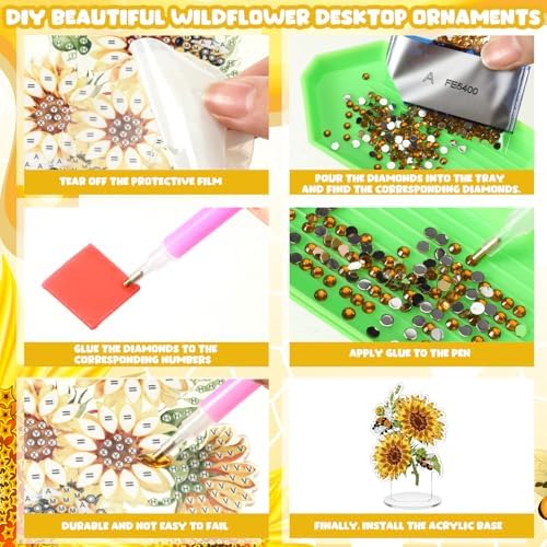 Kosiz 9 Pcs Sunflower Diamond Art Tabletop Decor Sunflower Diamond Art Kits
