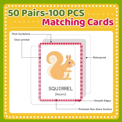 gisgfim 100 PCS Go Together Memory Matching Game Associations Learning Flashcards Educational Vocabulary Sorting Concentration Memory Card for Preschool Ages 3-8 A Fun & Fast Activities Matching Games