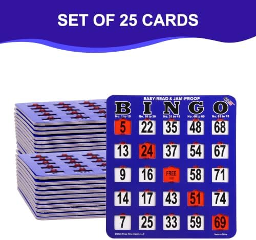 GSE Jumbo Easy-Read Shutter Slide Bingo Cards Bulk, 25-Pack Reusable Cards