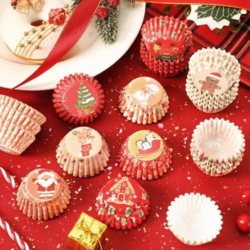 AUGSUN 800pcs Christmas Cupcake Liners Mini Baking Cups Santa Elk Snowman