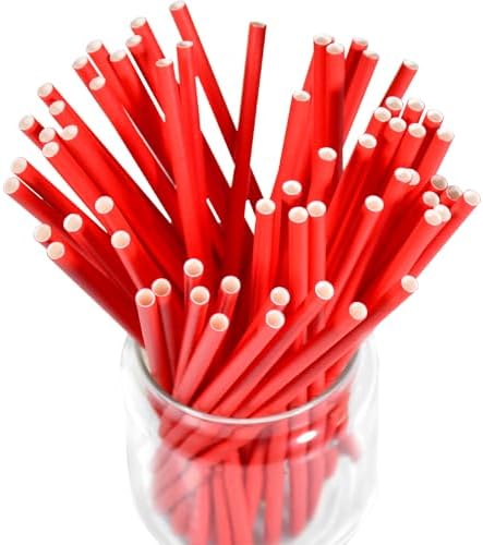 Disposable 7.75 inch Solid Red Paper Straws 100 Counts for Drinking, Decoration, Cake Pops, DIY Arts & Crafts - Eco-friendly