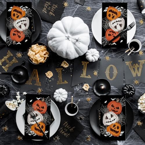 Horaldaily 50Pcs Halloween Paper Napkins, Orange Jack-O-Lantern Pumpkin