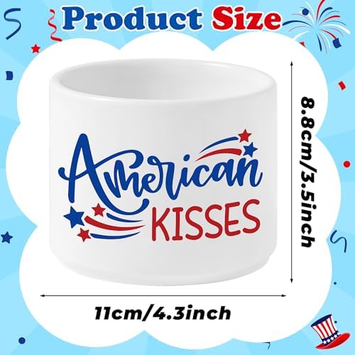 Patriotic 4th of July Candy Dish, Independence Day Mini Ceramic Candy Bowl Tiered Tray Centerpiece Decor, Snack Serving Table Wishes Accents for Party Home Kitchen Events (American Kisses)