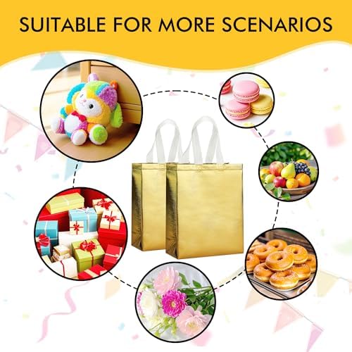 RACETOP Reusable Gold Gift Bags Medium Size 15 Pack with Handles for Party