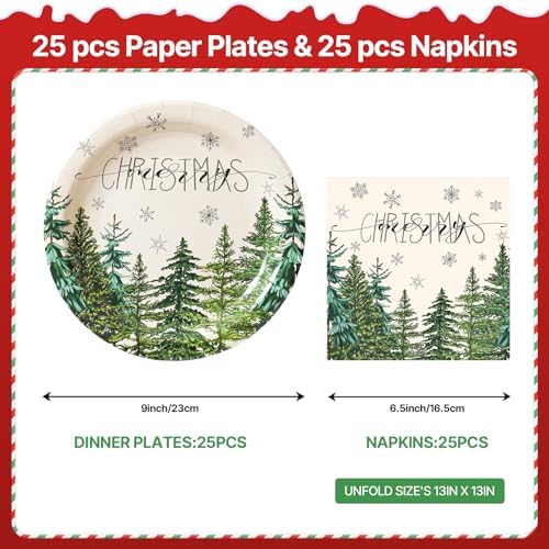 50 Pcs Christmas Paper Plates and Napkins Set