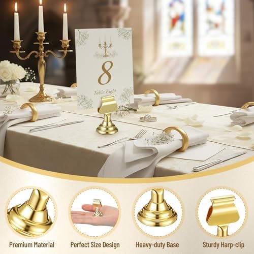 Kathfly 12 Pcs Wedding Table Number Holders Metal Gold Place Card Holder