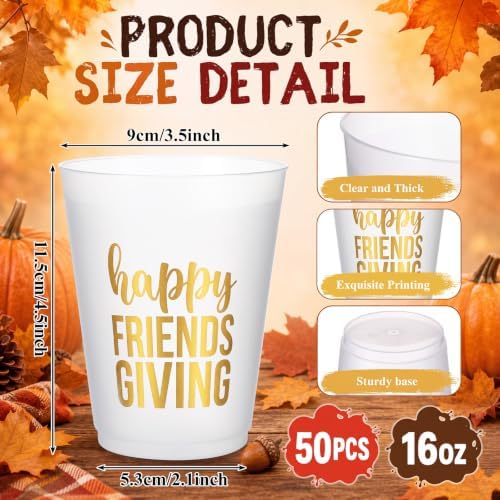 Tioncy 50 Pcs 16 oz Happy Friendsgiving Frosted Plastic Cups