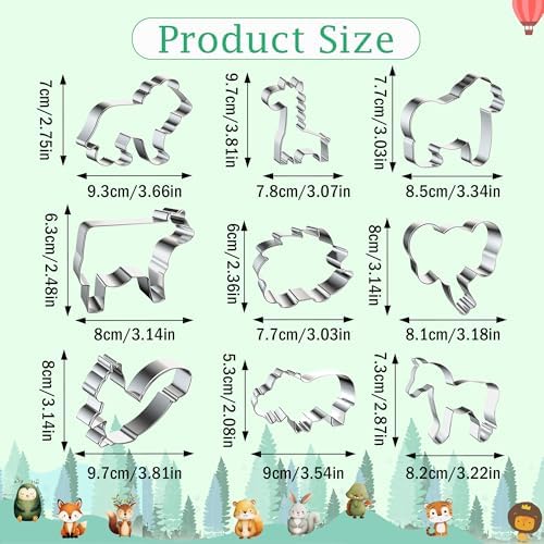 9 Pcs Animal Cookie Cutters Set Stainless Steel Lion Elephant Biscuit Molds