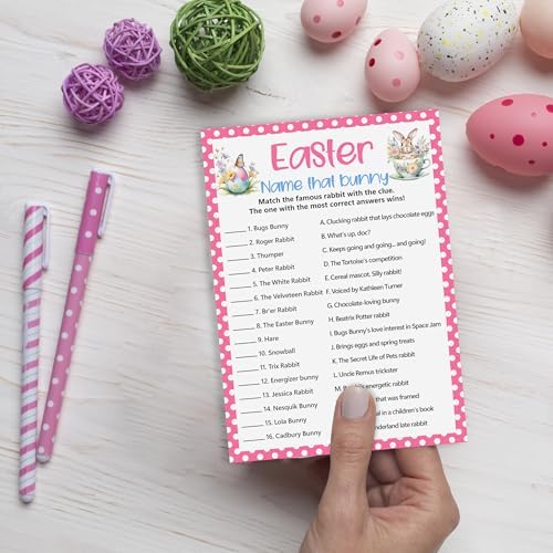 Easter Games for Adults and Kids, Easter Bunny Clues Game Cards, Cute Family Feud Trivia Game for Family Friends, Holiday Party Games for Activities Party Decorations Supplies, 5x7 Inch-A04