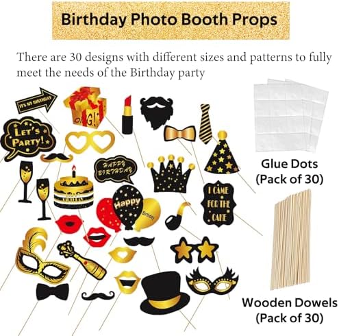 Birthday Inflatable Photo Booth Frame, 30PCS Black Gold Photo Booth Props, Inflatable Selfie Frame Cheer to 18 20 30 40 50 60 70 Years Old Decor Supplies for Men Women Boys Girls