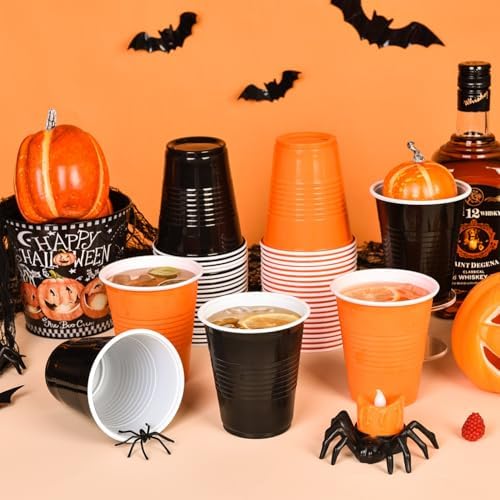 Vumdua Orange and Black Plastic Cups Disposable Cups, 12 oz Halloween Party Cups for Halloween, Birthday, Fall Party Supplies, Pack of 40