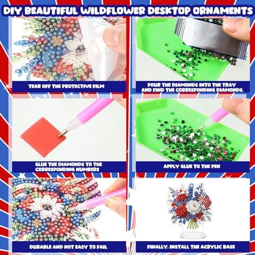 Kosiz 9 Pcs Veterans Day Diamond Art Tabletop Decor Patriotic Diamond Art