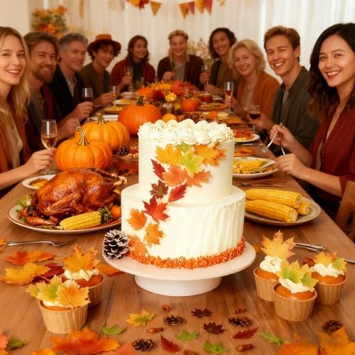 50 Pcs Edible Cake Decorations Cupcake Toppers Fall Maple Leaves Pine Cones