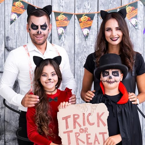 3 Pieces Black Cat Ears Headband Costume Accessories Set – Cat Ears Headwear, Tail, and Bow Tie for Halloween, Animal Cosplay, School Plays, and Dress-Up Parties for Kids and Adults
