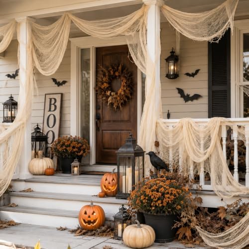 5 Pcs Beige Halloween Gauze Creepy Cloth Fabric Tapestry Decor Decorations