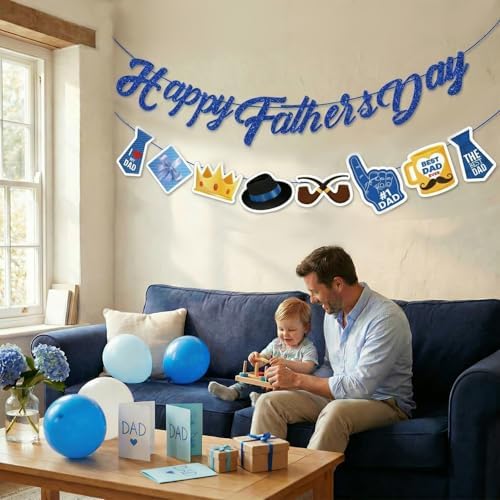 Fathers Day Decorations, Happy Father's Day Banner for Party, Pre-strung Banner for Indoor Outdoor Decor, No DIY Required