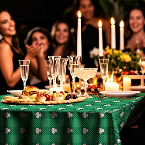 8 Pack Clover Checkered Plastic Tablecloth 54" x 108" Disposable Table Cloths Green St Patricks Day for 6 to 8 Foot Tables Cover for Parties Decorations Supplies (Clover Checkered, Rectangle)
