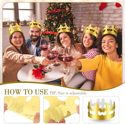 Crtiin 100 Pcs Gold Paper Crowns Bulk for Adult Kids Party, Majestic Style