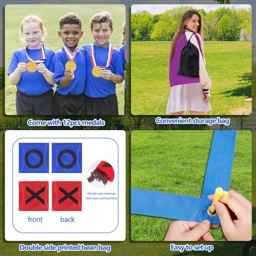 CWLAKON Outdoor Giant Tic Tac Toe Bean Bag Toss Games for Kids Adults Family, Large Outside Lawn Yard Backyard Carnival Field Day Game, Birthday Party Family Reunion Games Playground Fitness Equipment