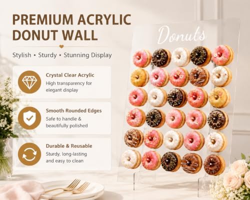 Large Acrylic Donut Wall Display Stand with 30 Pegs and 2 Chalkboard Signs