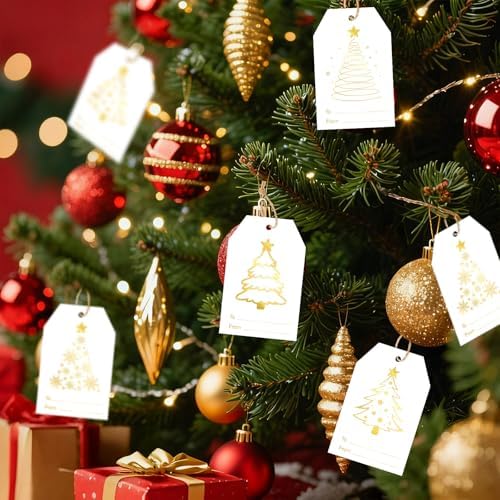 joycraft 60Pcs Christmas Name Gift Tags, 4 Styles Christmas Tree Tags