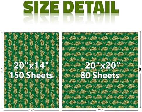 Bobobag 20 x20 Christmas Tissue Paper 80 sheets for Gift Bags - Gold Tissue Paper for Xmas Presents & Winter Celebrations