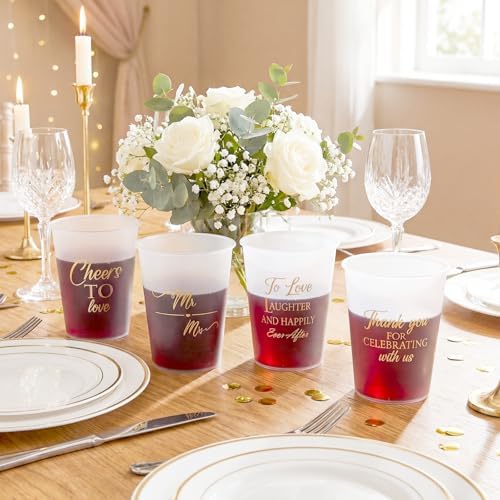 Yungyan 100 Pcs Wedding Frosted Plastic Cups 12 oz Clear Disposable