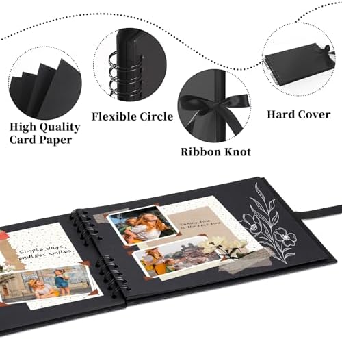 Vienrose Scrapbook Album 80 Pages 11x8 Inch Black