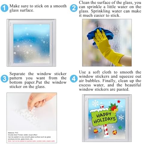 Whaline 6 Sheets Christmas Window Clings Xmas Tree Signpost Snowflake Window Decal Reusable Anti-Collision Windows Decor for Winter Home School Office Holidays Party Supplies