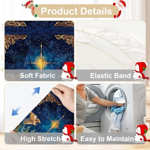 Nativity Scene Chair Covers Set of 4, Stretchable Dining Chair Slipcovers with Christmas Angels and Star for Holiday Décor