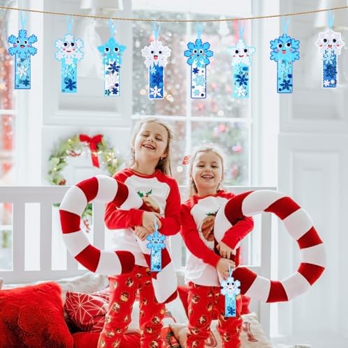 Funrous 48 Sets Crafts Kit Paper Crafts DIY Make Your Own Hanging Ornaments with Pompoms Diamond Stickers for Holiday Classroom Activities Party Favors, Bookmark