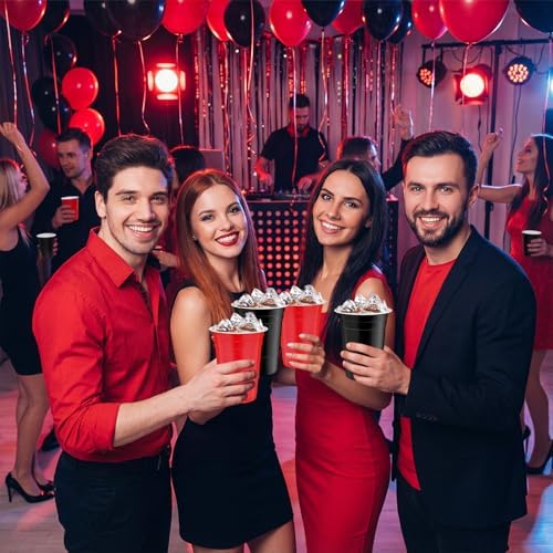 120 PCS Red And Black Disposable Plastic Cups Happy New Year Plastic Cups 16 oz red black Party Cups for Party Wedding Birthday Family Gatherings & Games and Festive Celebrations
