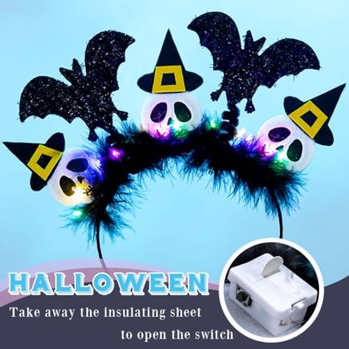 Light Up Halloween Headband Glowing Spooky Ghost Hairbands Led Black Bat Headpieces Halloween Costume Hair Accessories for Women