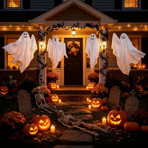 12 Pack Halloween Hanging Ghosts, 27.6 Inch Flying Ghost Decorations