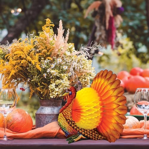 Beistle Tissue Paper Turkey Centerpiece Thanksgiving Party Autumn Fall Harvest Home Decor, Pkg/1